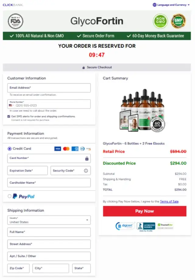 Safe and secure GlycoFortin order checkout for online purchase